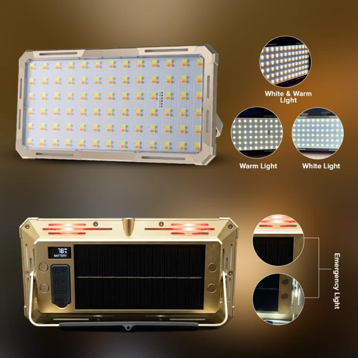 Toby&rsquo;s CPL-T48 150W Portable LED Solar Work Light 15000 Lumens Rechargeable Flood Light with Solar & USB Charging IP66 Waterproof - Image 7