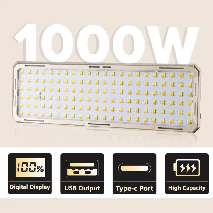 Toby&rsquo;s CPL-T49 1000W Portable Solar LED Flood Light Rechargeable Work Lamp IP66 Waterproof for Construction & Camping - Image 2