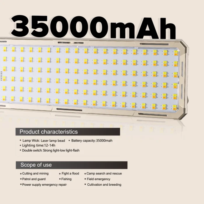 Toby&rsquo;s CPL-T49 1000W Portable Solar LED Flood Light Rechargeable Work Lamp IP66 Waterproof for Construction & Camping - Image 3