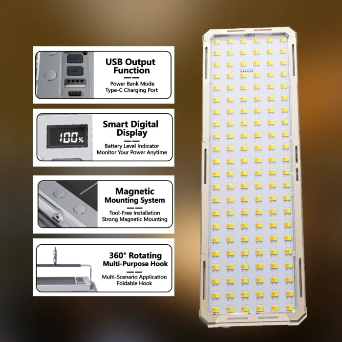 Toby&rsquo;s CPL-T49 1000W Portable Solar LED Flood Light Rechargeable Work Lamp IP66 Waterproof for Construction & Camping - Image 9