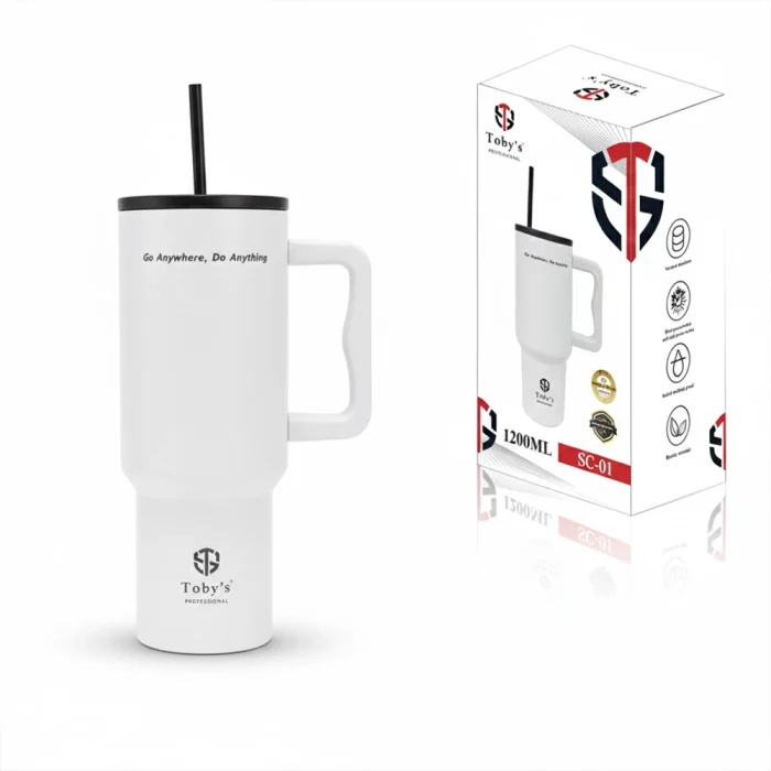 Toby's 1200ml Vacuum Insulated Stainless Steel Travel Tumbler with Handle & Straw Double Wall Leakproof Thermal Mug for Hot & Cold Drinks, Office, Gym, Travel & Car Cup Holder - Image 13