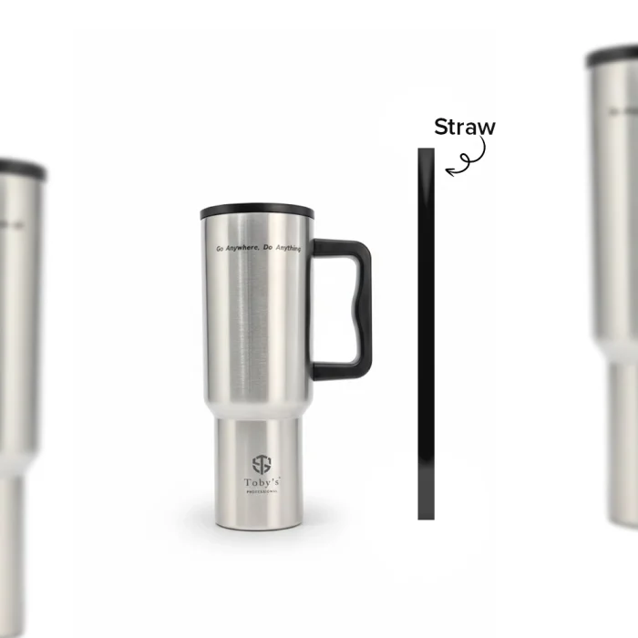 Toby's 1200ml Vacuum Insulated Stainless Steel Travel Tumbler with Handle & Straw Double Wall Leakproof Thermal Mug for Hot & Cold Drinks, Office, Gym, Travel & Car Cup Holder (Grey) - Image 13