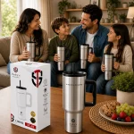 Toby's 1200ml Vacuum Insulated Stainless Steel Travel Tumbler with Handle & Straw Double Wall Leakproof Thermal Mug for Hot & Cold Drinks, Office, Gym, Travel & Car Cup Holder (Grey)