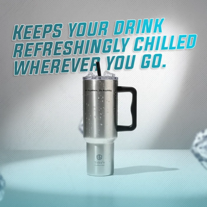 Toby's 1200ml Vacuum Insulated Stainless Steel Travel Tumbler with Handle & Straw Double Wall Leakproof Thermal Mug for Hot & Cold Drinks, Office, Gym, Travel & Car Cup Holder (Grey) - Image 7