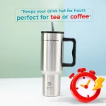 Toby's 1200ml Vacuum Insulated Stainless Steel Travel Tumbler with Handle & Straw Double Wall Leakproof Thermal Mug for Hot & Cold Drinks, Office, Gym, Travel & Car Cup Holder (Grey) - Image 9